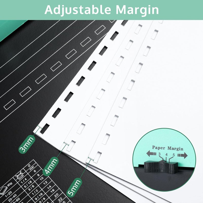 OFFNOVA Binding Machine, 21-Hole 450 Sheets Paper Comb Punch Binder Machine for Letter Size / A4 / A5 Paper, Easy to Punch Handle, Adjustable Margin - Image 3